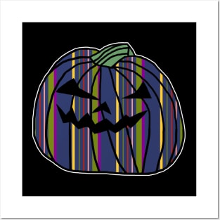 Dark Blue Stripes Halloween Horror Pumpkin Posters and Art